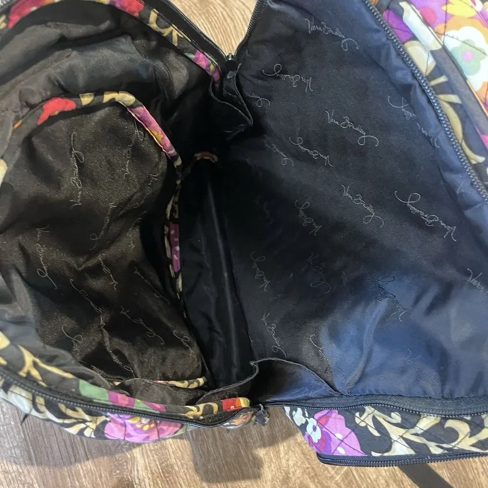 Vera Bradley Retired Suzani Floral Quilted Backpack Black Geometric Bag School